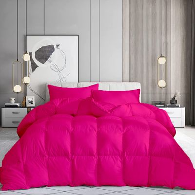 100% Organic Cotton 3 Pieces Comforter Sets Hotel Quality 400 GSM 800TC (1pc Comforter Box Stitch & 2pc Pillow Shams) (Hot Pink Solid Full Size(82"X86") Inch,