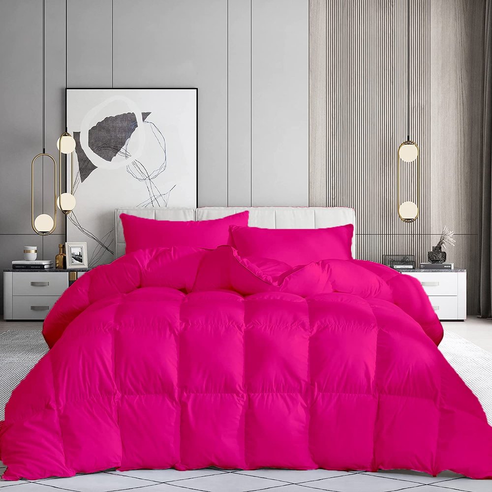 100% Organic Cotton 3 Pieces Comforter Sets Hotel Quality 400 GSM 800TC (1pc Comforter Box Stitch & 2pc Pillow Shams) (Hot Pink Solid Full Size(82"X86") Inch,