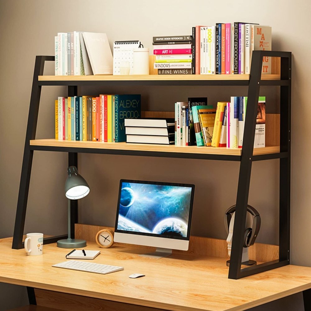 GUODDM 2 Tier Multipurpose Countertop Hutch Bookshelf - Adjustable Storage Display Shelf Organizer Rack, Ladder Bookcase for Computer Desktop, for Home Dorm Office Supplies