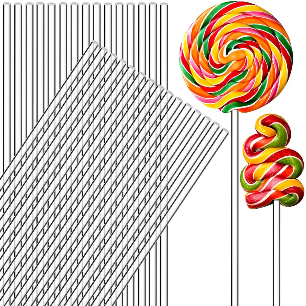 Zopeal 200 Pcs Acrylic Lollipop Sticks Clear Cake Pops Rods Cake Topper Candy Cupcake Treat Stick for Wedding Chocolate Cookie Dessert Handmade DIY Crafts Party Decor Gardening(10 x 0.16 Inches,Clear)