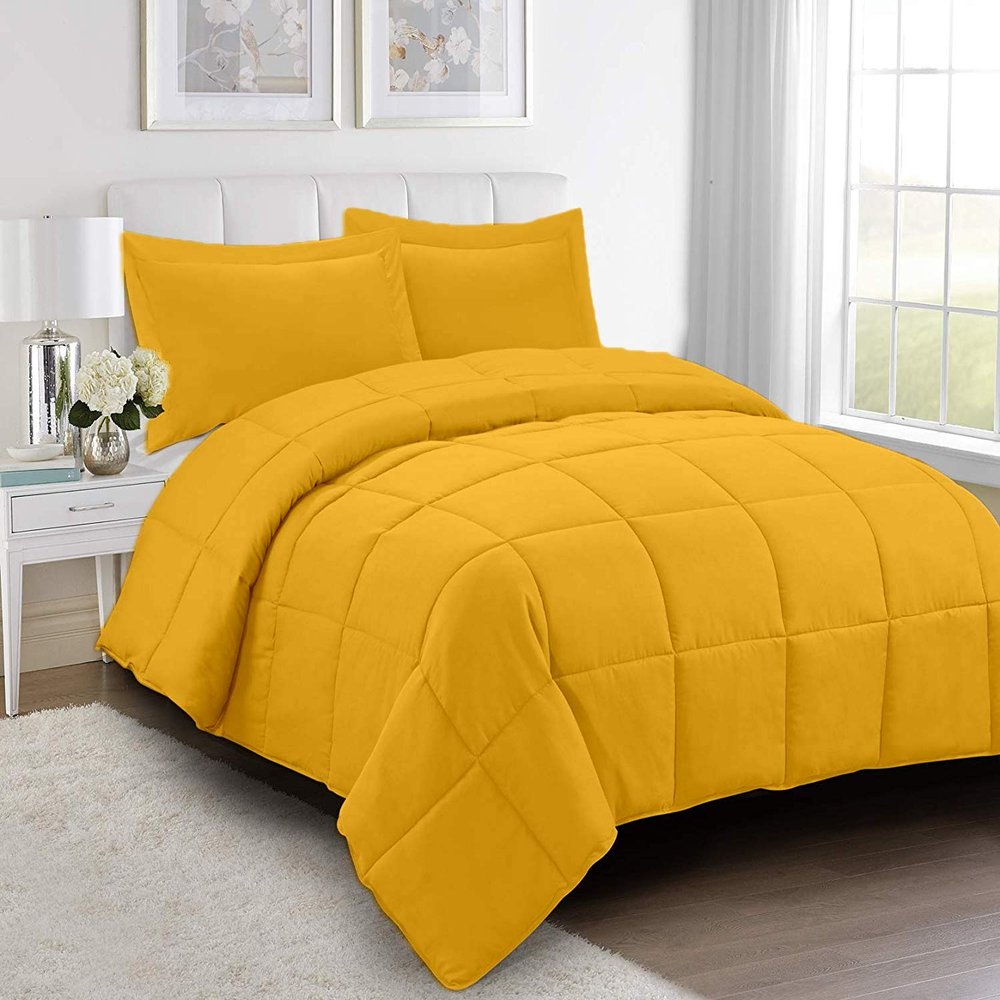 100% Organic Cotton 3 Pieces Comforter Sets Hotel Quality 400 GSM 800TC (1pc Comforter Box Stitch & 2pc Pillow Shams) (Gold Solid Queen Size(90"X90") Inch,