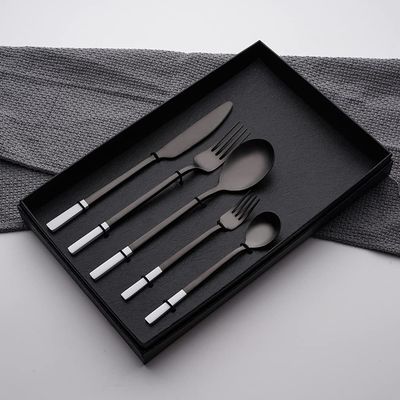 Flatware Sets 20 Piece White Black Silverware Set for 4 Home Kitchen Set for Cutlery Include Knife Fork Spoon Dessert Spoon and fork