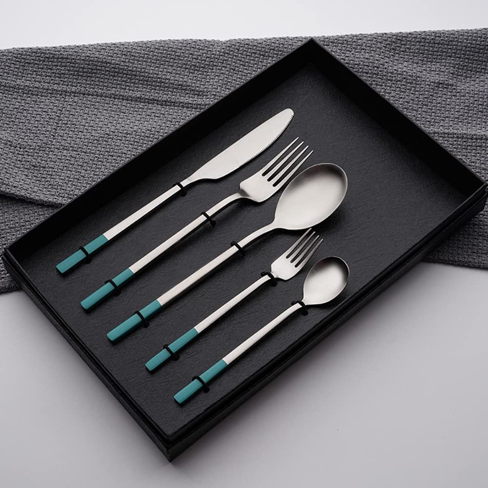 Flatware Sets 20 Piece Blue Silverware Set for 4 Home Kitchen Set for Cutlery Include Knife Fork Spoon Dessert Spoon and fork
