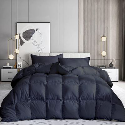100% Organic Cotton 3 Pieces Comforter Sets Hotel Quality 400 GSM 800TC (1pc Comforter Box Stitch & 2pc Pillow Shams) (Dark Grey Solid Oversize Queen(98"X98") Inch,