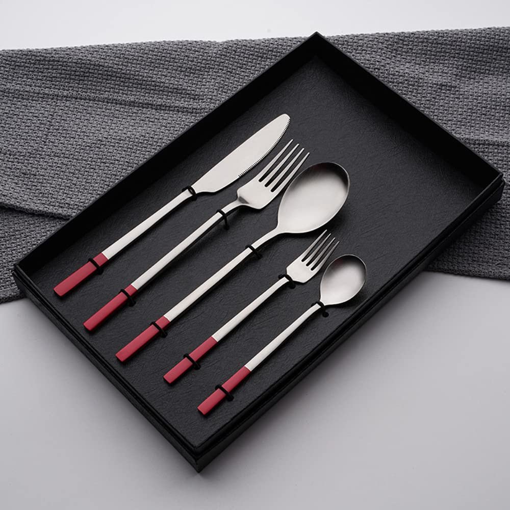 Flatware Sets 20 Piece Red Silverware Set for 4 Home Kitchen Set for Cutlery Include Knife Fork Spoon Dessert Spoon and fork