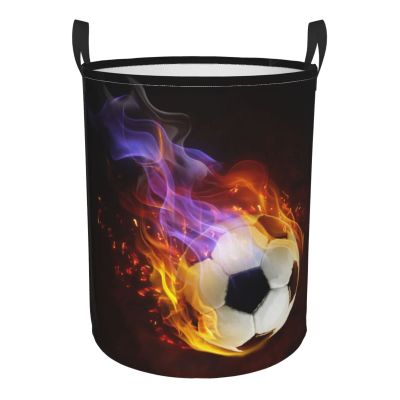 Boys Laundry Basket with Fire Soccer Ball Pattern Sports-Themed Clothes Hampers for Teens Girls Men Room, Foldable Large Dirty Clothes Hampers with Handles for Living Room Bedroom Kitchen