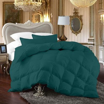 100% Organic Cotton 3 Pieces Comforter Sets Hotel Quality 400 GSM 800TC (1pc Comforter Box Stitch & 2pc Pillow Shams) (Teal Solid Twin Size(68"X90") Inch,