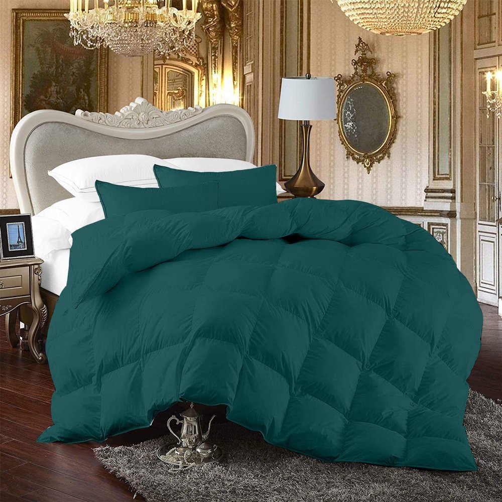 100% Organic Cotton 3 Pieces Comforter Sets Hotel Quality 400 GSM 800TC (1pc Comforter Box Stitch & 2pc Pillow Shams) (Teal Solid Twin Size(68"X90") Inch,