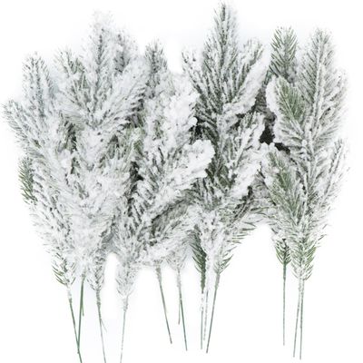 12Pcs Snowy Artificial Pine Needles - Branches Twigs 10.6" Frosted Pine Picks Greenery Stems for Crafts, Wreaths, Garlands - Holiday Decor