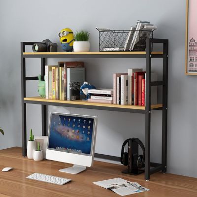 GUODDM 2tier Desktop Bookshelf for Computer Desk - Adjustable Countertop Hutch Bookshelf, Steel Frame Ladder Countertop Hutch Bookcase Organizer Shelf, Home Office Storage Display Rack