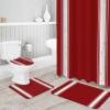 YESOF66 4PCS Bathroom Mat Sets,Christmas Red Stripe Bathroom Decor Shower Curtain Bath Mat Non-Slip Toilet Seat Cover Bathroom Mat 72x72in&Small Rugs view 3