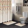 YESOF66 4PCS Bathroom Mat Sets,Flower Orange Blue Cherry Blossoms Cotton Linen Background Bathroom Decor Shower Curtain Bath Mat Non-Slip Toilet Seat Cover Bathroom Mat 72x72in&Small Rugs view 2