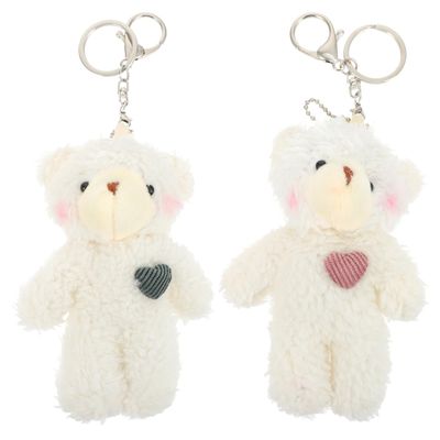 Toddmomy Small Bear Keychain Pendant with Heart Charm Lightweight Plush Bear Key Ring for Backpack Handbag Decoration and
