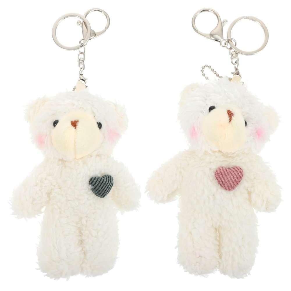 Toddmomy Small Bear Keychain Pendant with Heart Charm Lightweight Plush Bear Key Ring for Backpack Handbag Decoration and
