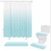 YESOF66 4PCS Bathroom Mat Sets,Blue White Ombre Geometric Trellis Morrocan Bathroom Decor Shower Curtain Bath Mat Non-Slip Toilet Seat Cover Bathroom Mat 72x72in&Large Rugs view 1