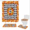 YESOF66 4PCS Bathroom Mat Sets,Thanksgiving Autumn Pumpkin Black and White Plaid Bathroom Decor Shower Curtain Bath Mat Non-Slip Toilet Seat Cover Bathroom Mat 72x72in&Large Rugs view 1