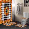 YESOF66 4PCS Bathroom Mat Sets,Thanksgiving Autumn Pumpkin Black and White Plaid Bathroom Decor Shower Curtain Bath Mat Non-Slip Toilet Seat Cover Bathroom Mat 72x72in&Large Rugs view 2