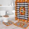 YESOF66 4PCS Bathroom Mat Sets,Thanksgiving Autumn Pumpkin Black and White Plaid Bathroom Decor Shower Curtain Bath Mat Non-Slip Toilet Seat Cover Bathroom Mat 72x72in&Large Rugs view 3