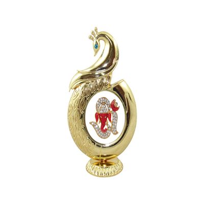 24K Gold Plated Peacock Shape Om Ganesha Idol for Car Dashboard and Home Decoration, Car Decor God Idol, Return Gift, Hindu Figurine Showpiece by Indian Collectible