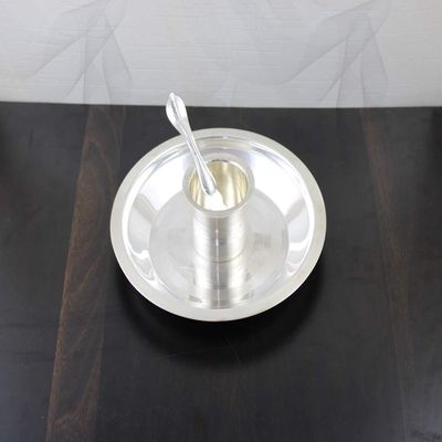 9 Inch Tarbhana Silver Plated Pooja Thali Set for Home, Pooja Thali Decorative, Pooja Articles for Gift, Diwali Pooja Thali Set by Indian Collectible