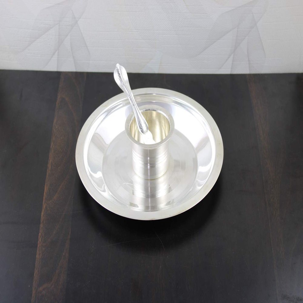9 Inch Tarbhana Silver Plated Pooja Thali Set for Home, Pooja Thali Decorative, Pooja Articles for Gift, Diwali Pooja Thali Set by Indian Collectible