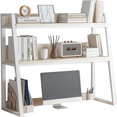 Desktop Bookshelf for Computer Desk2 Tier Steel Frame Ladder Countertop Hutch Bookcase Organizer ShelfHome Office Storage Display Rack Shelf (Color : A, Size : 55CM)
