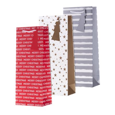 Hallmark Christmas Bottle Bag, Pack of 3, Red, Silver and Gold