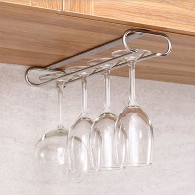 Single Rail Wine Glass Rack, Stemware, red wine glass Storage Holder with Screws, Stainless steel Wine Glass Hanger, for Cabinet Kitchen Bar