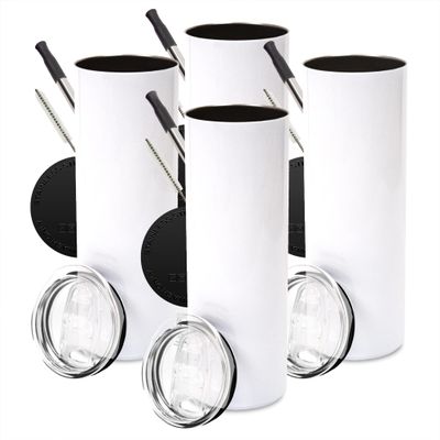 15oz Totally Straight Stainless Steel Sublimation Tumbler with Stainless Steel Straws and Reclosable Leakproof Lids - 4 PACK (Ultra Pack)
