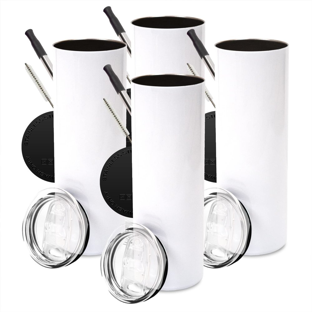 15oz Totally Straight Stainless Steel Sublimation Tumbler with Stainless Steel Straws and Reclosable Leakproof Lids - 4 PACK (Ultra Pack)