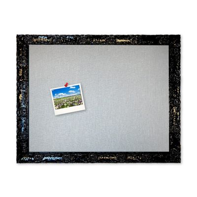Glam Framed Gray Fabric Bulletin Board Handcrafted (24x30, Jet Black)