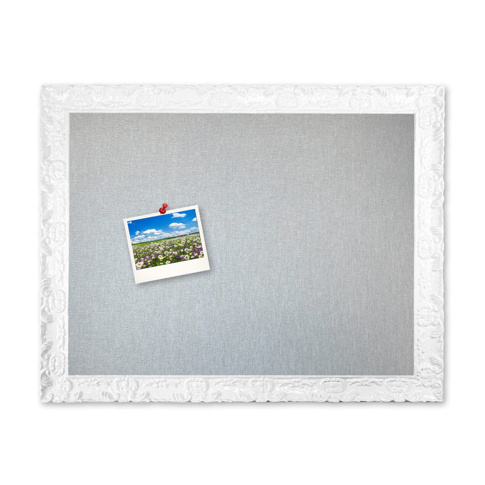 Glam Framed Gray Fabric Bulletin Board Handcrafted (24x30, Pure White)