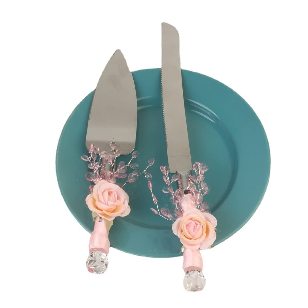 2 Pieces-Pink Series Cake Shovel Wedding Site Prop Bread Knife Western Wedding Supplies Stainless Steel Cake Shovel Server Set Birthday Party Pizza and Fork Baking Tools