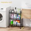 TOOLF 3-Tier Metal Rolling Cart, Mesh Wire Easy Assemble Utility Cart, Storage Trolley on Wheels with 3 Hooks, MetalStorage Shelving Units for Kitchen Bathroom Laundry Room view 2
