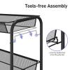 TOOLF 3-Tier Metal Rolling Cart, Mesh Wire Easy Assemble Utility Cart, Storage Trolley on Wheels with 3 Hooks, MetalStorage Shelving Units for Kitchen Bathroom Laundry Room view 4