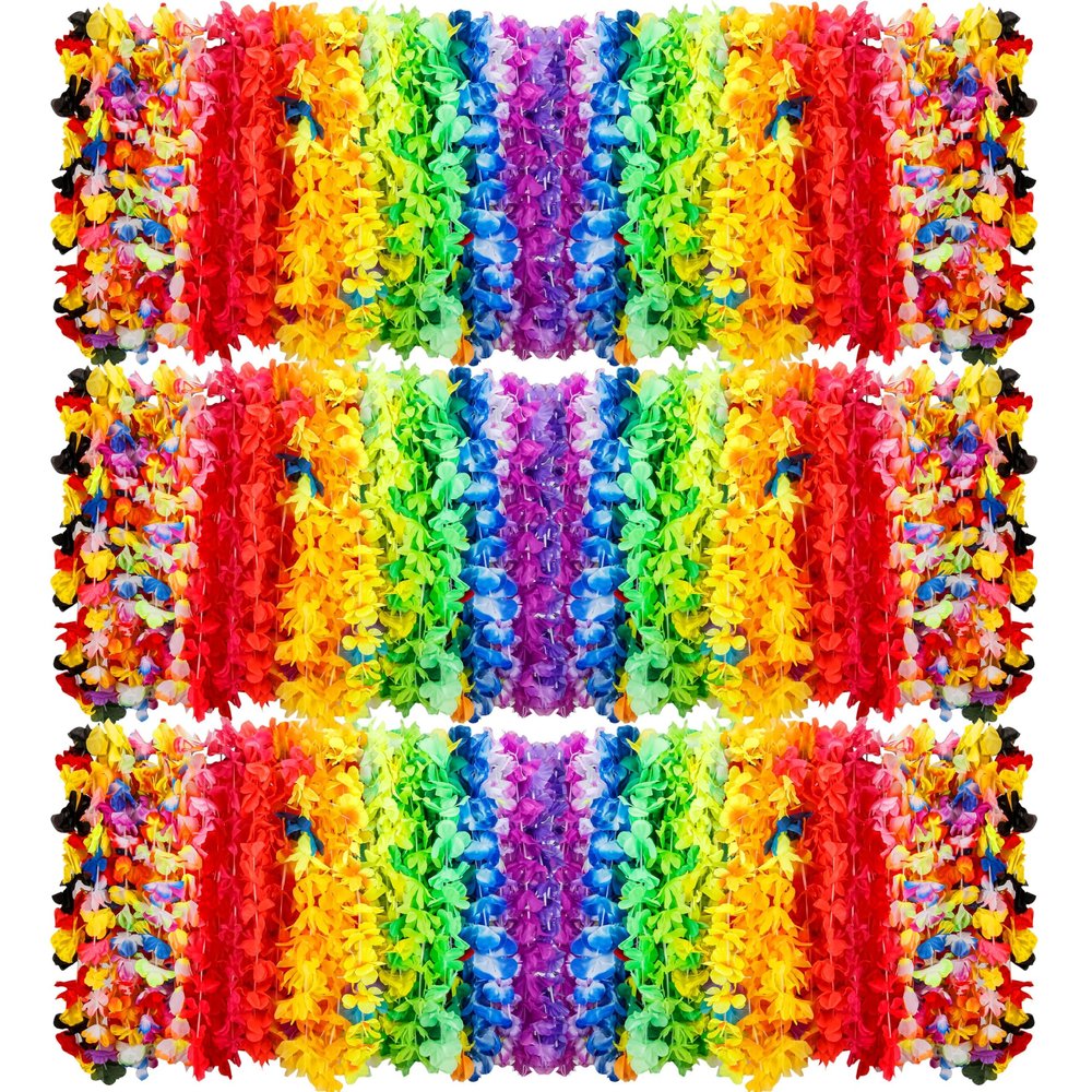 AMAZING TIME 150 Count Hawaiian Lei Bulk, Tropical Luau Hawaii Theme Silk Flower Lei, Party Favors for Beach Holiday Wedding Birthday Party, Aloha Summer Party Decorations