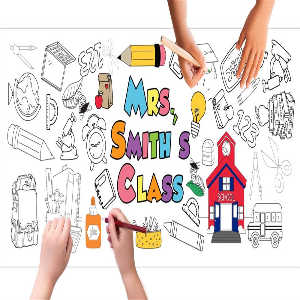 Personalized Back To School Coloring Poster, School Teacher Coloring Banner, Paper Tablecloth, School Activity - 30 x 72 Inches