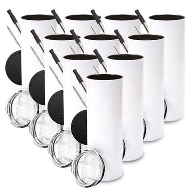 30oz Totally Straight Stainless Steel Sublimation Tumbler with Stainless Steel Straws and Reclosable Leakproof Lids - 10 PACK (Essentials Pack)