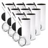 30oz Totally Straight Stainless Steel Sublimation Tumbler with Stainless Steel Straws and Reclosable Leakproof Lids - 10 PACK (Essentials Pack) view 1