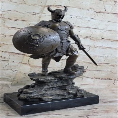 15" Tall Viking with Sword and Spear Warrior Battle Stance Hot Cast Decor by Think Bronze Artwork