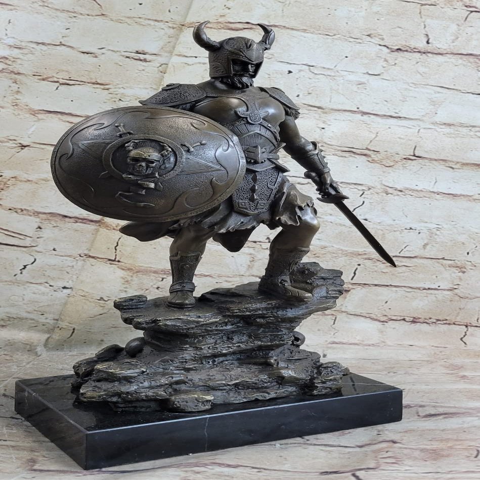 15" Tall Viking with Sword and Spear Warrior Battle Stance Hot Cast Decor by Think Bronze Artwork