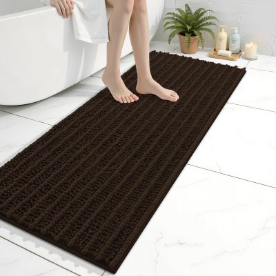 Arotive Luxury Bathroom Rugs 47x17, Extra Soft Thick Absorbent Shaggy Chenille Bath Rugs, Non-Slip Machine Wash Dry, Bath Mats for Bathroom Floor, Tub and Shower, Home Decor Accessories, Brown