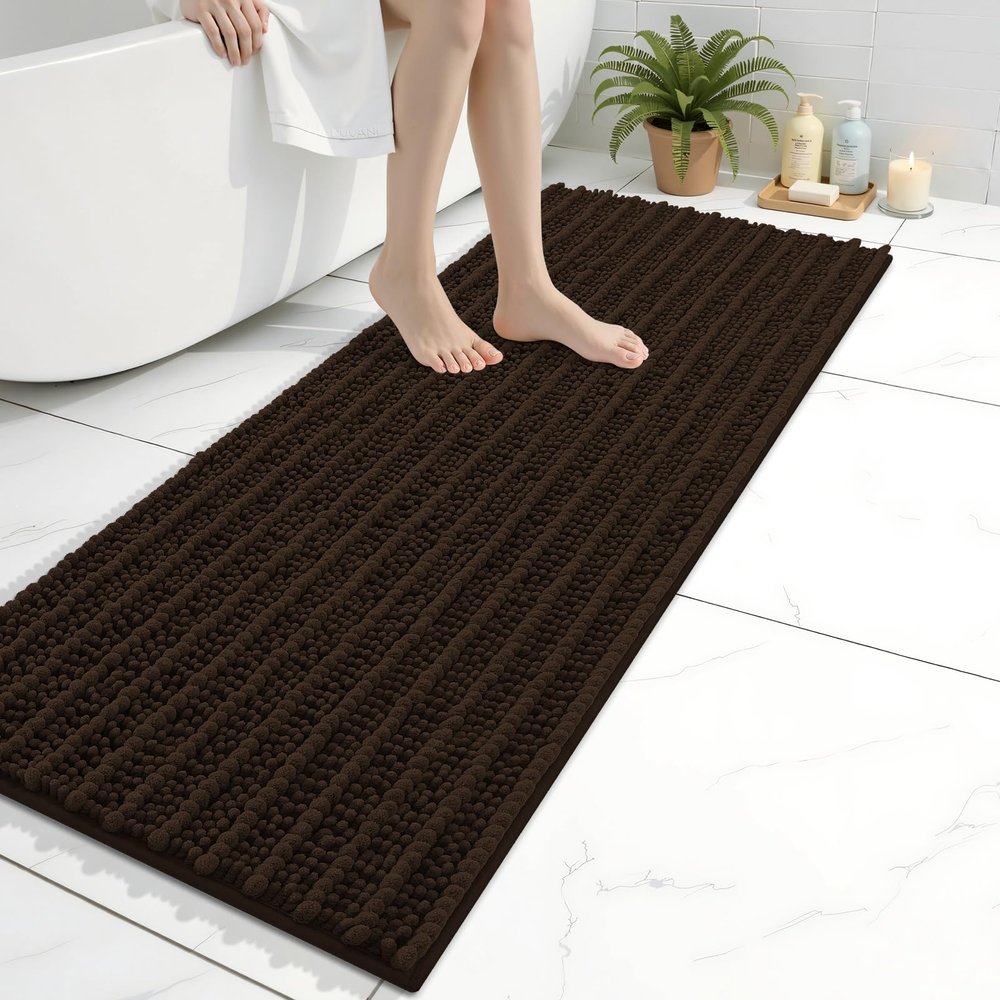 Arotive Luxury Bathroom Rugs 47x17, Extra Soft Thick Absorbent Shaggy Chenille Bath Rugs, Non-Slip Machine Wash Dry, Bath Mats for Bathroom Floor, Tub and Shower, Home Decor Accessories, Brown