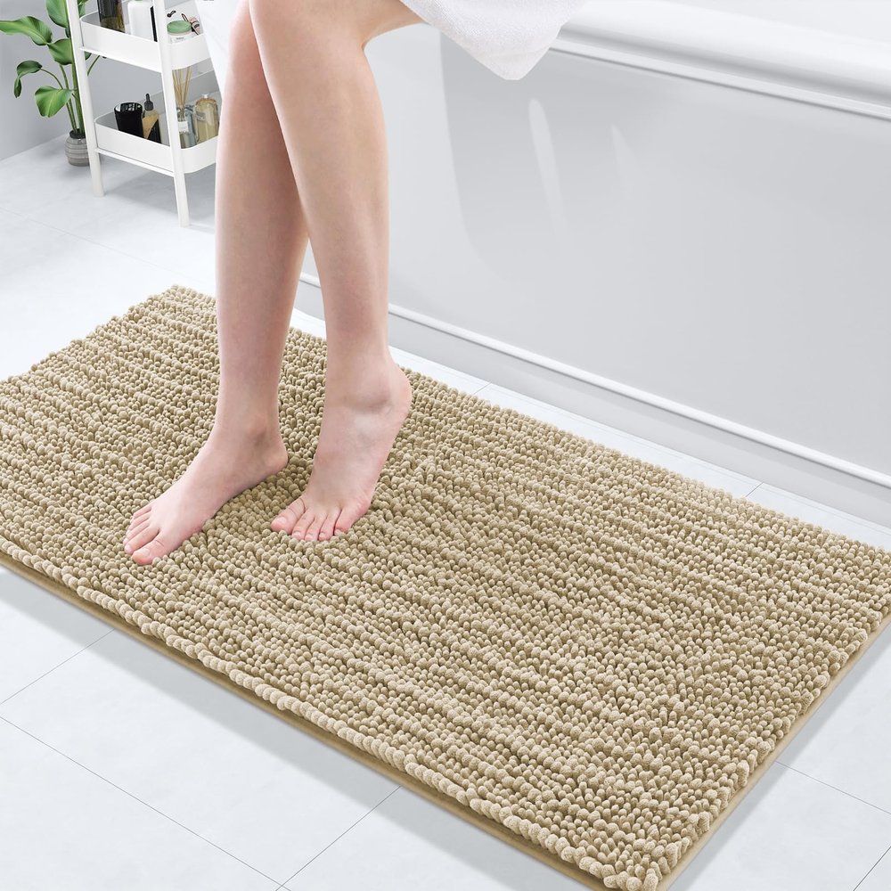 Arotive Luxury Bathroom Rugs 47x17, Extra Soft Thick Absorbent Shaggy Chenille Bath Rugs, Non-Slip Machine Wash Dry, Bath Mats for Bathroom Floor, Tub and Shower, Home Decor Accessories, Beige