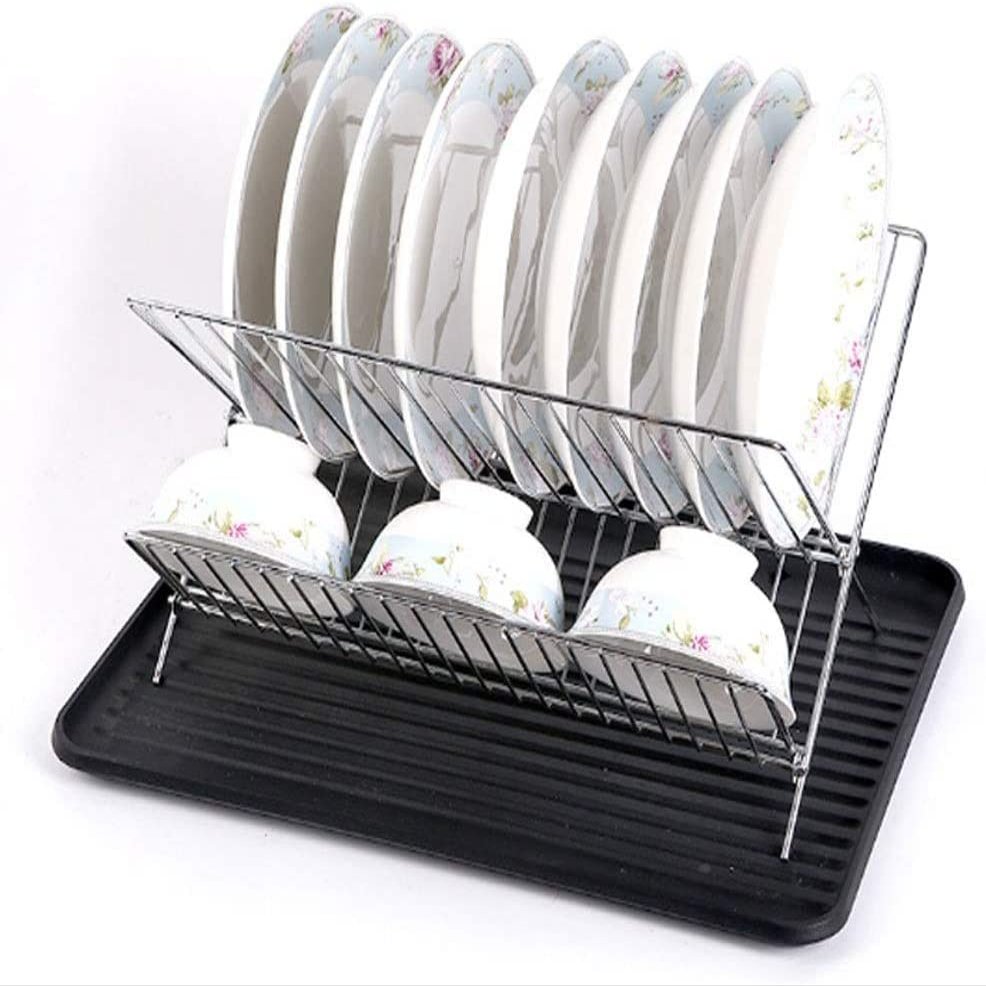 Habiba Dry Stainless Steel Dish Rack for Kitchen CountertopCreative 2 Layer Utensil HolderMultifunctional Kitchen AccessoriesSilver Strong
