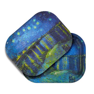 Premium Metal Decorative Tray with PVC Soft Magnetic Lid, Van Gogh Art Small Tray, Perfect Storage for Home or On-The-Go, 7'' X 5.5''