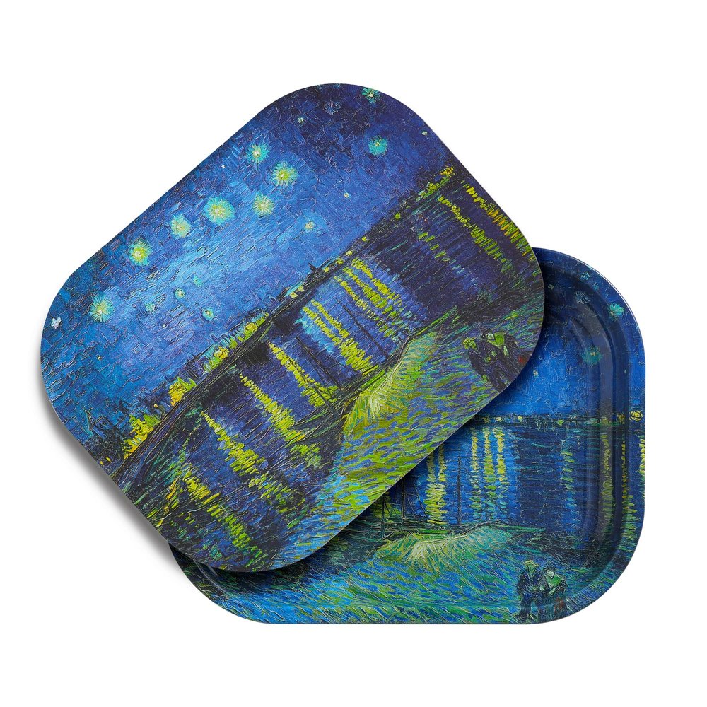 Premium Metal Decorative Tray with PVC Soft Magnetic Lid, Van Gogh Art Small Tray, Perfect Storage for Home or On-The-Go, 7'' X 5.5''