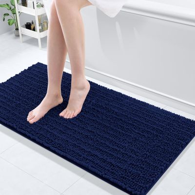 Arotive Luxury Bathroom Rugs 47x17, Extra Soft Thick Absorbent Shaggy Chenille Bath Rugs, Non-Slip Machine Wash Dry, Bath Mats for Bathroom Floor, Tub and Shower, Home Decor Accessories, Navy