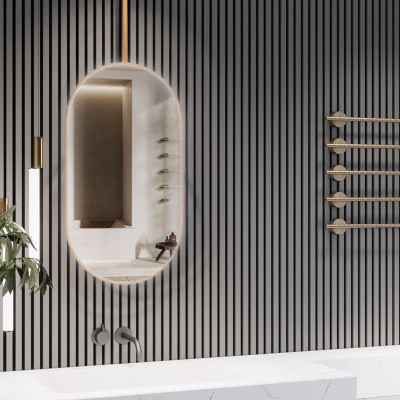 Luyckfrazy Clear and Practical Nordic Oval Ceiling Mounted Mirror Hanging Rod Mirror with Gold Metal Frame 40cmx70cm 50cmx70cm Bathroom Makeup Entrance Decorative Mirror (Size : 40cmx70cm)