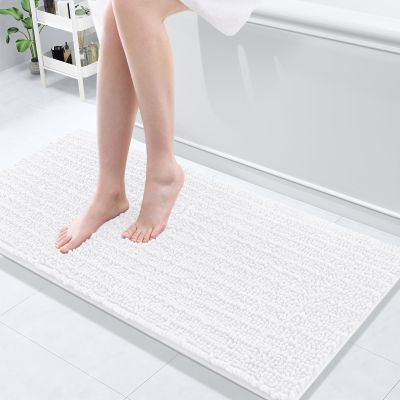 Arotive Luxury Bathroom Rugs 47x17, Extra Soft Thick Absorbent Shaggy Chenille Bath Rugs, Non-Slip Machine Wash Dry, Bath Mats for Bathroom Floor, Tub and Shower, Home Decor Accessories, White